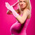terhes · vonzó · nő · gumikesztyű · visel · pózol · rózsaszín - stock fotó © amok