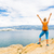 Woman hiker with arms outstretched, travel celebrating stock photo © blasbike
