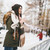 gelukkig · vrouw · beker · warme · drank · koud · winter - stockfoto © boggy