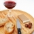 Pate, bread, glass of red wine, hazelnuts and knife on wood plat stock photo © broker