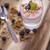 Delicious dessert, flakes flooded in two flavors yogurt with blu stock photo © BrunoWeltmann