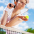 femminile · giocare · tennis · campo · da · tennis · donna · cielo - foto d'archivio © BrunoWeltmann