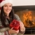 karácsony · ajándék · nő · mikulás · kalap · otthon - stock fotó © CandyboxPhoto