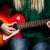menina · guitarra · escuro · vermelho · mulher · música - foto stock © cookelma