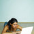 mit · Laptop · Computer · jungen · ziemlich · Frauen · Holzboden - stock foto © dash