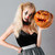 mysterie · blonde · vrouw · halloween · make · poseren · pompoen - stockfoto © deandrobot