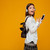 portret · opgewonden · schoolmeisje · uniform · hoofdtelefoon - stockfoto © deandrobot