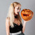 mooie · blonde · vrouw · halloween · make-up · pompoen - stockfoto © deandrobot
