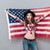 alegre · animado · mulher · jovem · EUA · bandeira - foto stock © deandrobot