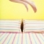 午前 · 若い女性 · ジャンプ · ベッド · 縞模様の · シート - ストックフォト © diego_cervo