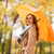 heureux · femme · parapluie · marche · automne · parc - photo stock © dolgachov