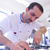 chef · bello · bianco · uniforme · pasta · insalata - foto d'archivio © dotshock