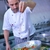 chef · bello · bianco · uniforme · pasta · insalata - foto d'archivio © dotshock