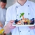 chef · bello · bianco · uniforme · pasta · insalata - foto d'archivio © dotshock