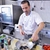 chef · bello · bianco · uniforme · pasta · insalata - foto d'archivio © dotshock