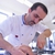 chef · bello · bianco · uniforme · pasta · insalata - foto d'archivio © dotshock