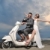 just married couple on the beach ride white scooter stock photo © dotshock