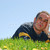 homme · herbe · ciel · ciel · bleu · affaires · printemps - photo stock © elenaphoto