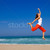 年輕女子 · 跳躍 · 美麗 · 海灘 · 天空 · 春天 - 商業照片 © iko