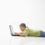 Hispanic · băiat · laptop · tineri · podea · folosind · laptop - imagine de stoc © iofoto
