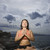 nő · meditál · ázsiai · ül · kő · óceán - stock fotó © iofoto