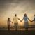 famiglia · holding · hands · spiaggia · quattro · guardare · tramonto - foto d'archivio © iofoto