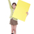 Girl in green sweater holidng blank yellow sign, arm cheering in stock photo © jarenwicklund