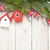 Christmas wooden background with fir tree and birdhouse decor stock photo © karandaev