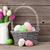 húsvéti · tojások · kosár · tulipánok · virágcsokor · fából · készült · fal - stock fotó © karandaev