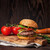 gustos · gratar · Burger · carne · de · vită · tomate - imagine de stoc © karandaev