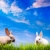 arte · Pareja · pequeño · Pascua · conejos · hierba · verde - foto stock © Konstanttin