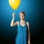 szőke · nő · kék · ruha · citromsárga · léggömb · nő - stock fotó © leedsn