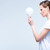 konzentriert · Frau · Glühlampe · Seitenansicht · halten · isoliert - stock foto © LightFieldStudios