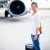 jonge · vrouw · luchthaven · vliegtuigen · business · gelukkig · reizen - stockfoto © lightpoet