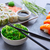 Sushi Maki and Niguiri soy sauce and wasabi stock photo © lunamarina