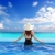 Caribbean sea view from blue pool rear woman stock photo © lunamarina