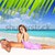  beach woman floating lounge pink tropical Caribbean stock photo © lunamarina