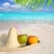 Coconuts in Caribbean beach on mexico sombrero hat stock photo © lunamarina