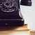 vintage · teléfono · negro · libros · rústico · mesa · de · madera - foto stock © manera