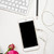 okostelefon · számítógép · billentyűzet · rózsaszín · virágok · fehér · modern - stock fotó © manera