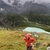 Hiker hiking on trek with backpack in rain stock photo © Maridav