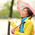 vrouw · gelukkig · paraplu · regen · najaar · bos - stockfoto © Maridav