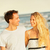 playa · Pareja · riendo · caminando · romántica · puesta · de · sol - foto stock © Maridav