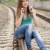 teen · girl · Kopfhörer · Eisenbahnen · Gesicht · Stadt · glücklich - stock foto © Massonforstock
