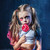 The funny crasy girl with candy on dark background stock photo © master1305