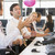 Five businesspeople in office space with a ball being thrown stock photo © monkey_business