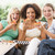Teenage Girls Sitting On Couch And Eating Pizza Together stock photo © monkey_business