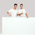 kettő · srácok · pózol · fehér · üres · tábla - stock fotó © NeonShot