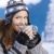 aantrekkelijk · skiër · drinken · warme · drank · glimlachend · jonge - stockfoto © nyul