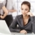 jonge · kantoormedewerker · hoofdtelefoon · vergadering · bureau · vrouwelijke - stockfoto © nyul